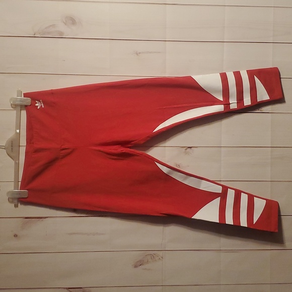 NWOT ADIDAS LARGE LOGO TIGHTS LUSH RED/WHITE - Picture 7 of 16